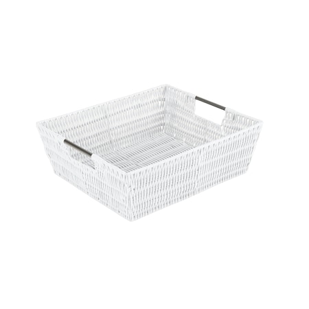 Simplify Shelf Storage Rattan Tote Basket in White 25453-WHITE